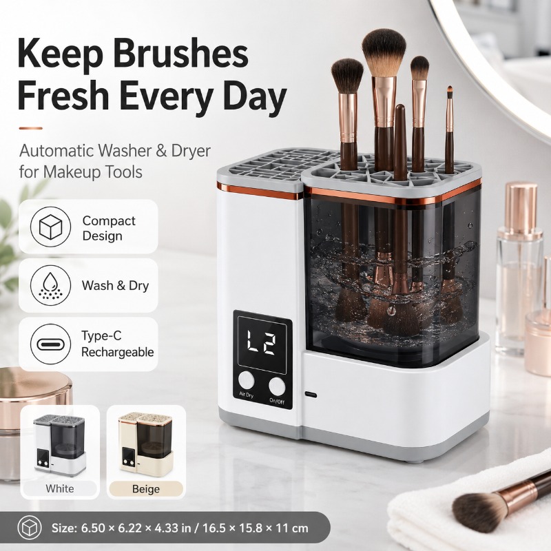Makeup Brush Set - Compact Makeup Brush Cleaner Dryer Electric