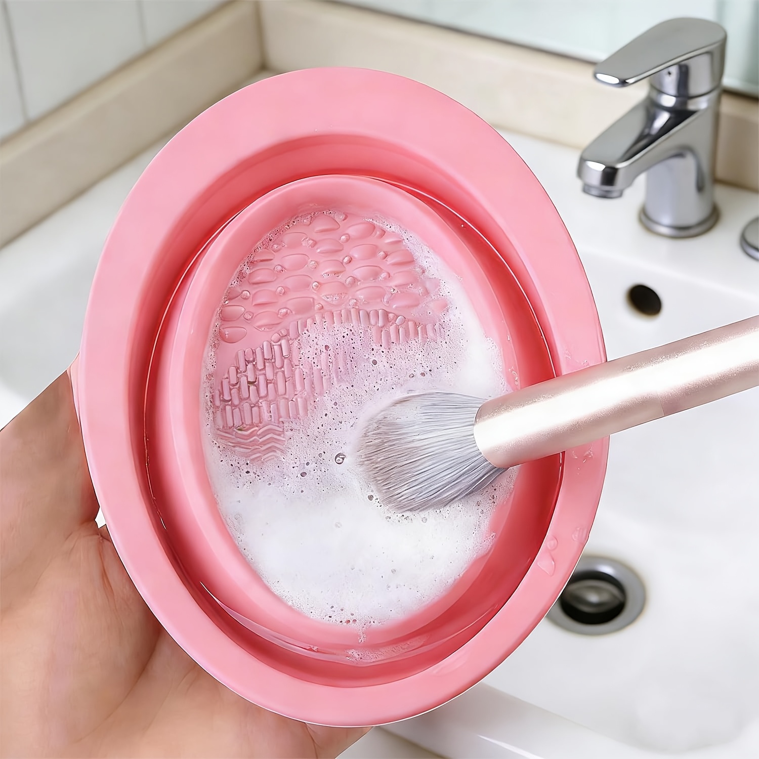 Makeup Brush Set - Foldable Silicone Makeup Brush Cleaner Bowl,